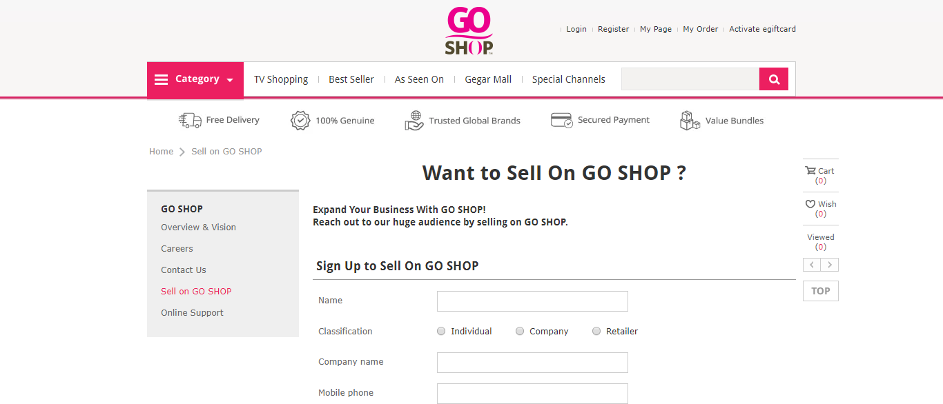 Selling online on GoShop