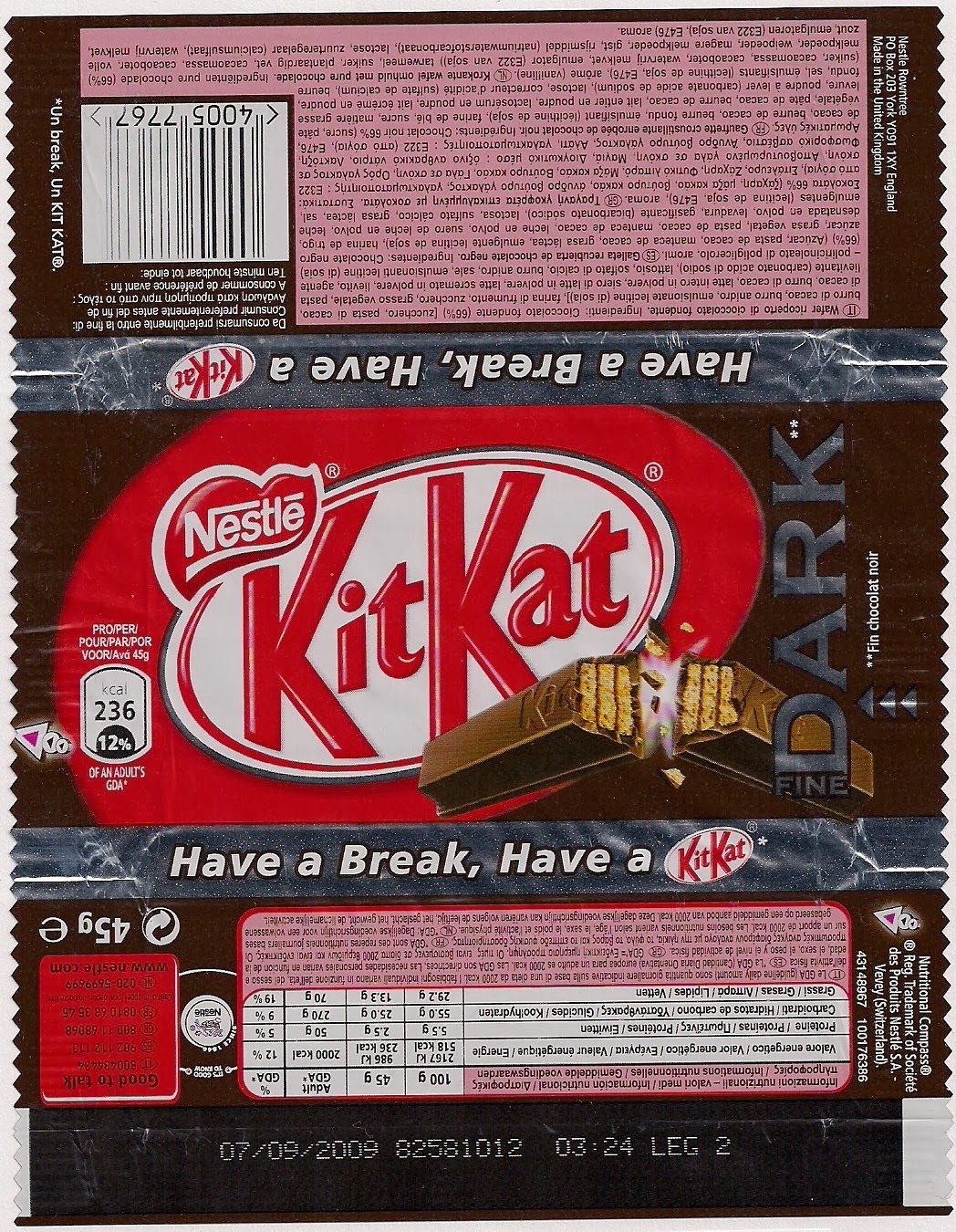 Nestlé Chocolate Wrappers! Kitkat Dark 4145g