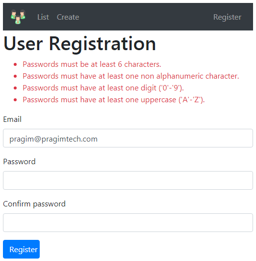 asp.net core identity password settings