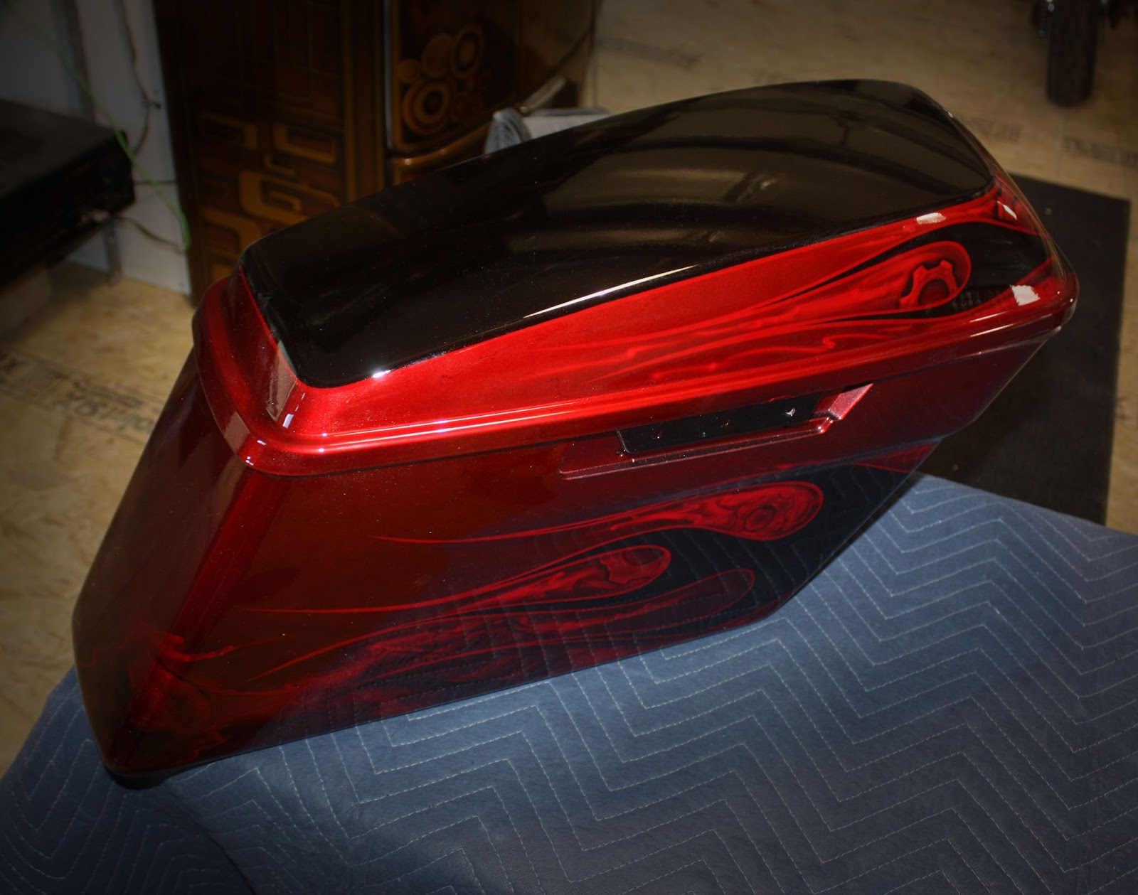 Online Motorcycle Paint Shop Candy red with classic flames, harley