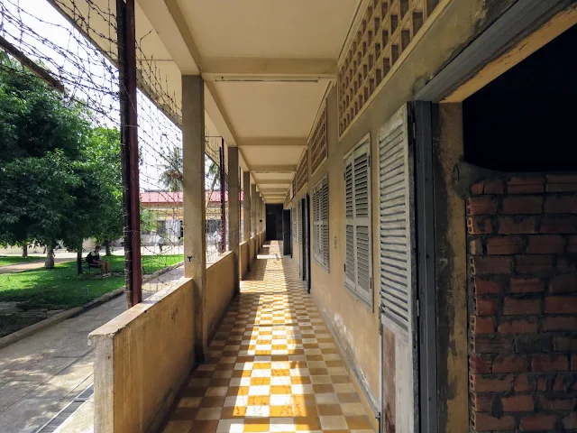 Outside corridor at the Tuol Sleng Genocide Museum in Phnom Penh Cambodia