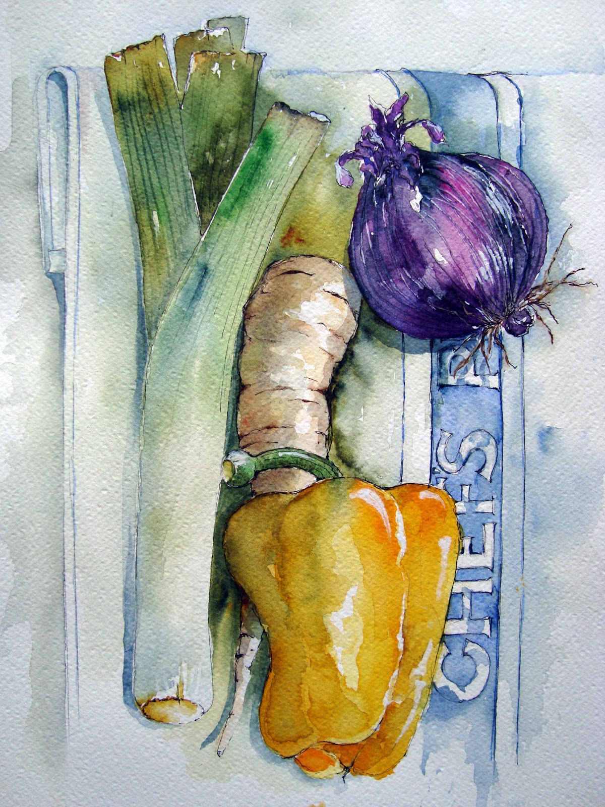 Watercolour Florals Art Group Vegetables