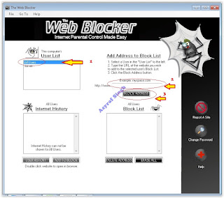 the web blocker main window