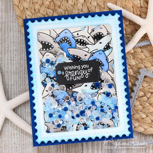 Frenzy Fun Shaker Card by Juliana Michaels featuring Newton's Nook Designs Shark Frenzy Stamp Set