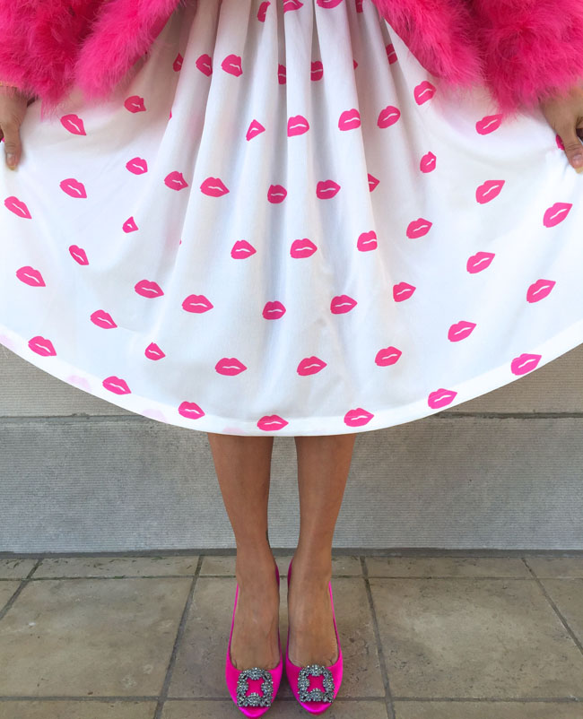 Lip Print Skirt, Manolo Blahnik Bejeweled Pumps