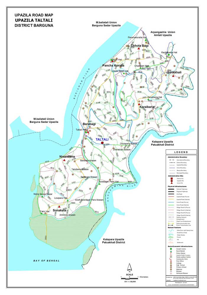 Taltali Upazila Road Map Barguna District Bangladesh