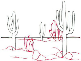 Langkah 2. Cara mudah sketsa/Menggambar pemandangan gurun berkaktus