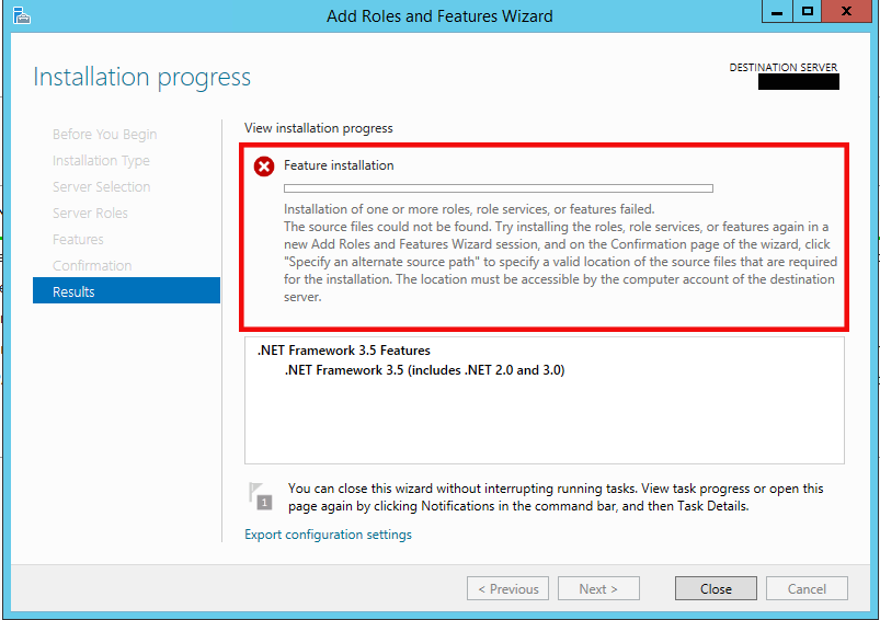 Microsoft Dynamics NAV/Business Central Error installing 3.5 on