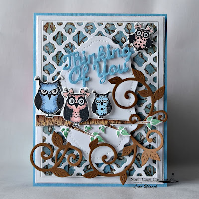 North Coast Creations Stamp set: Who Loves You?, North Coast Creations Custom Dies: Owl Family, Thinking of You, Flourished Vine, Our Daily Bread Designs Custom Dies: Vintage Flourish Pattern, Boho Background Die, Our Daily Bread Designs Blooming Garden Paper Collection