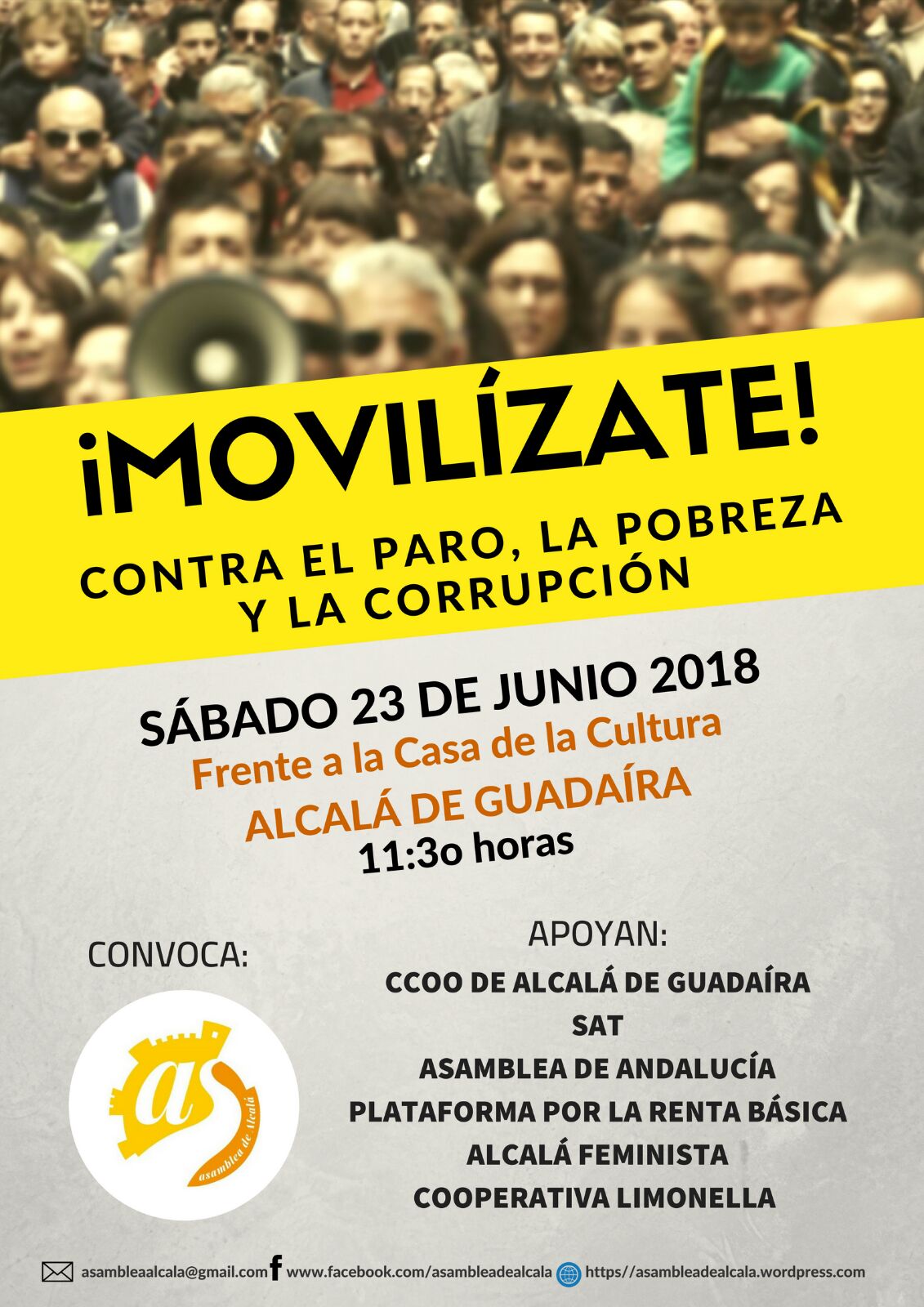 ¡MOVILIZATE! CONTRA EL PARO,LA POBREZA Y LA CORRUPCIÓN. Manifiesto y fotos de la manifestación.