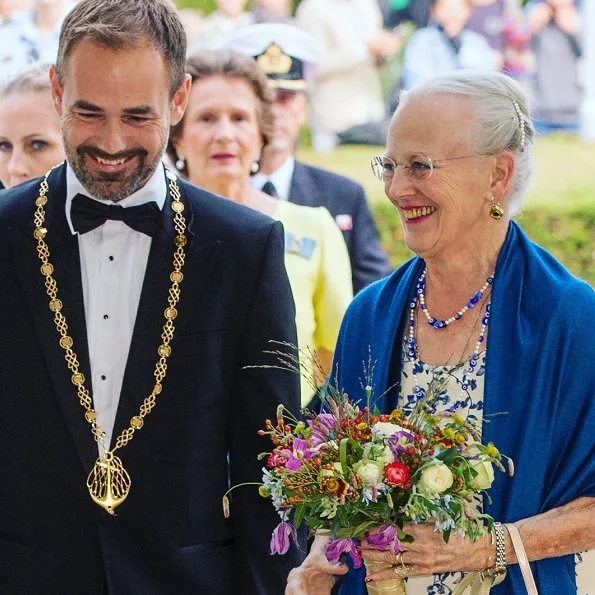 Queen Margrethe attended 2018 Aarhus Festival's opening gala at Aarhus Concert Hall. wore floral summer dress
