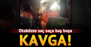 Kadın yolcular otobüste saç saça baş başa birbirine girdi