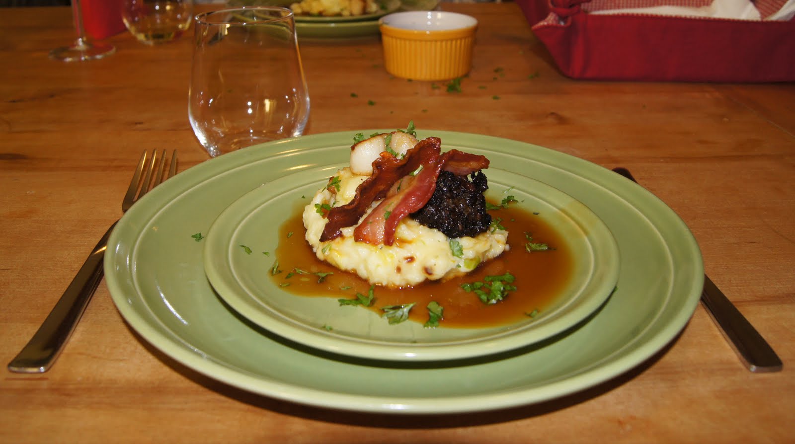 Scallops with bacon, black pudding and colcannon