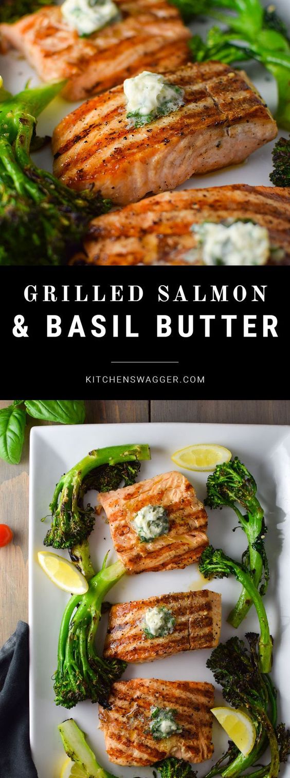 Easy Grilled Salmon with Basil Butter & Broccolini Recipe freerecipefoods