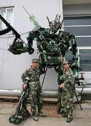 Chinese soldiers turn waste parts of military vehicles into a 4-meter–high transformer