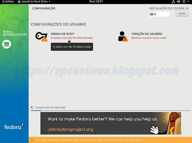 Clique em Senha de Root Clique em Senha de Root