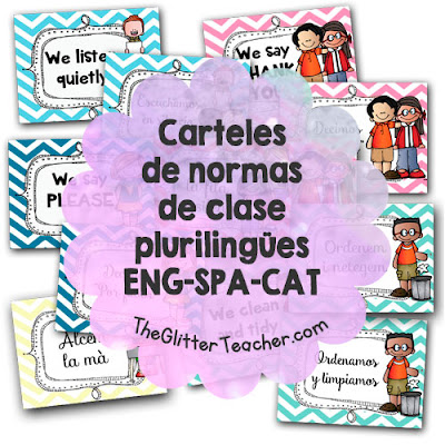 Carteles de normas de clase plurilingües inglés castellano catalán