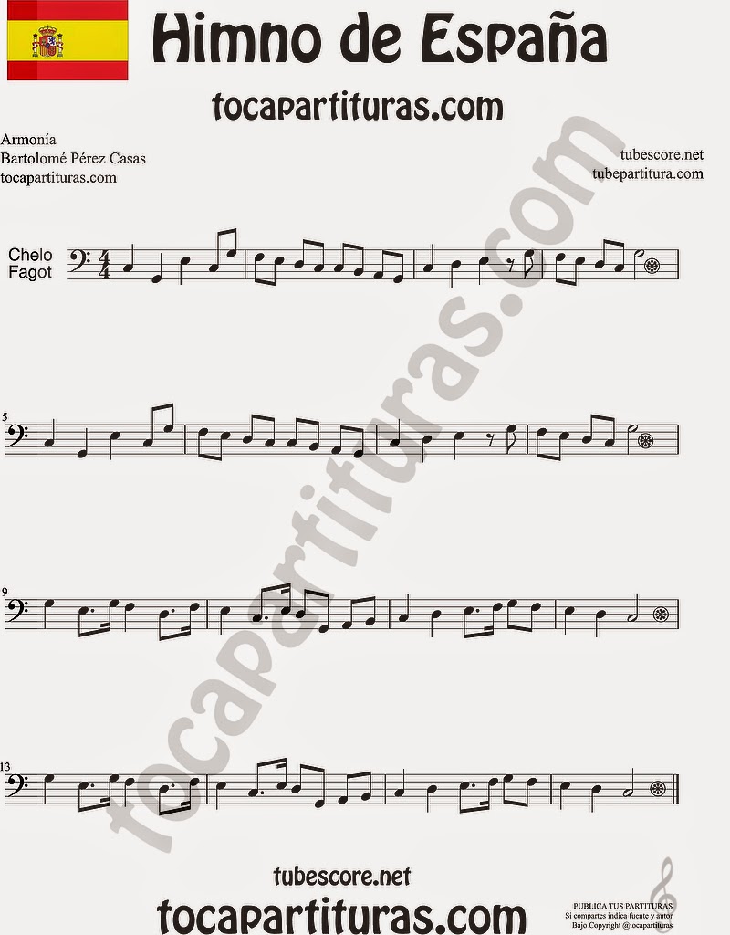  Himno Nacional Español Partitura de Violonchelo y Fagot Sheet Music for Cello and Bassoon Music Scores