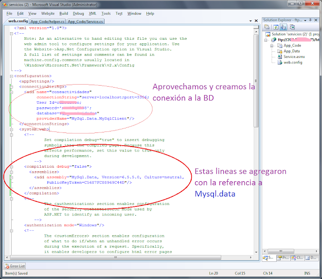 app.config : se agrego unas lineas referente ala DLL app.config referencia