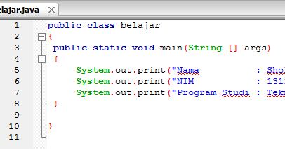 Program Sederhana Java Untuk Menampilkan Nama dan NIM