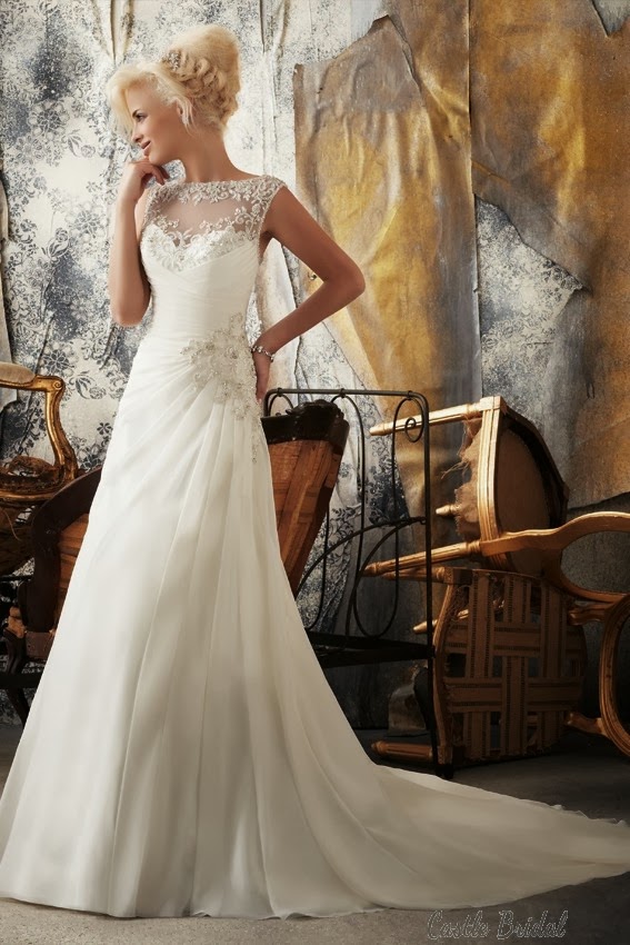 http://www.castlebridal.com/a-line-bateau-ruched-and-beading-on-chiffon-sweep-train-white-lace-wedding-dress