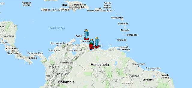 bola de fogo na Venezuela - mapa e observações feitas em Venezuela e Curaçao