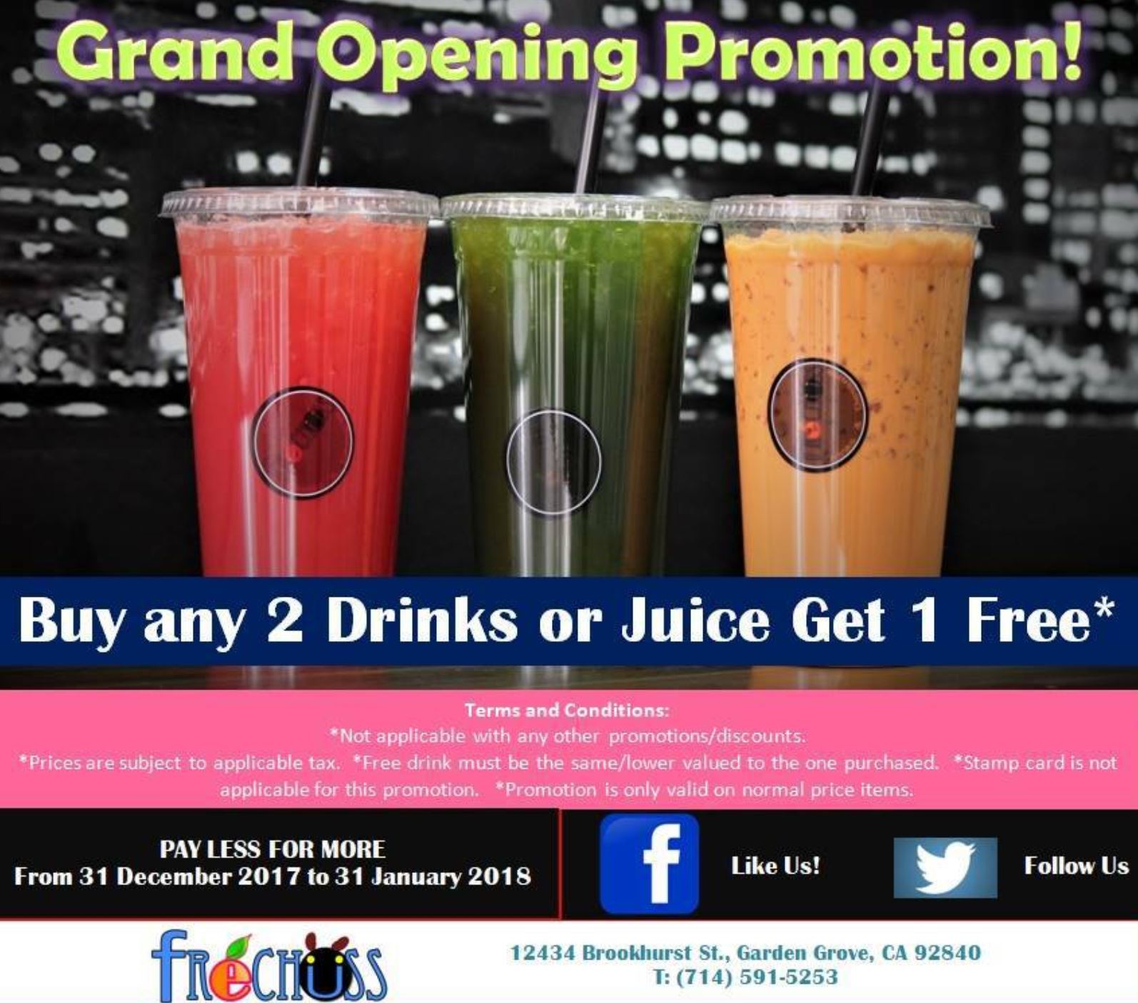 Jan 1 31 Buy 2 Get 1 Free Drinks Frechuss Drinks and Desserts