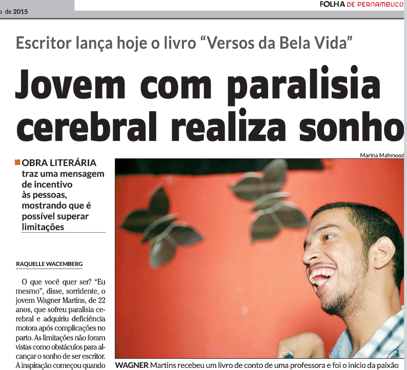 Entrevista feita com escritor Wagner Martins, pela a Folha de Pernambuco