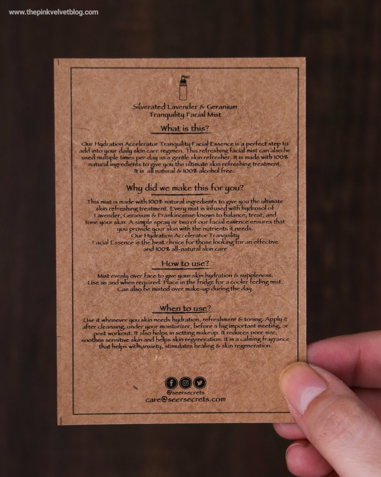 Seer Secrets - Tranquility Facial Mist Seer Secrets - Tranquility Facial Mist Information Card