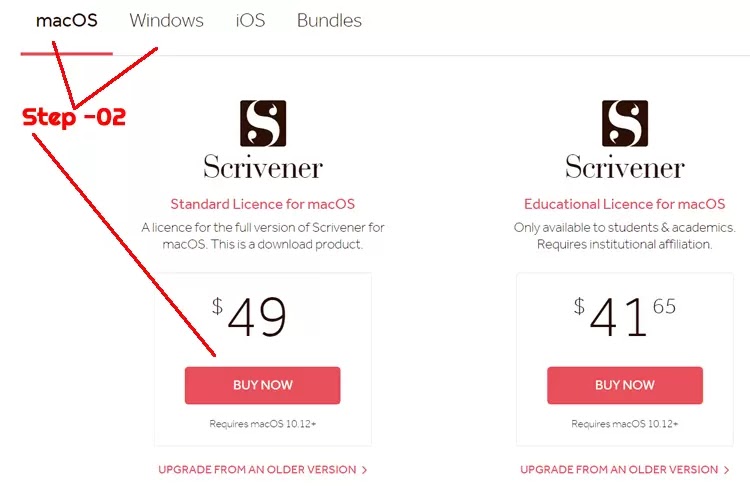 screenshot for selecting Scrivener operating system