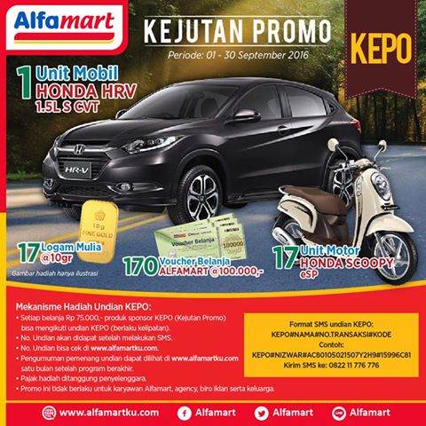 Undian Kejutan Promo (KEPO) Alfamart Berhadiah Mobil Honda HRV Undian Kejutan Promo (KEPO) Alfamart Berhadiah Mobil Honda HRV