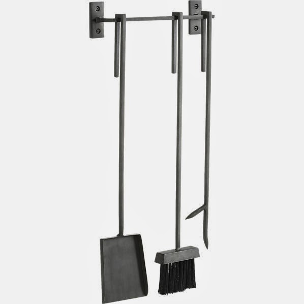 Jenn Ski CB2 3piece bend wall mounted fireplace tool set