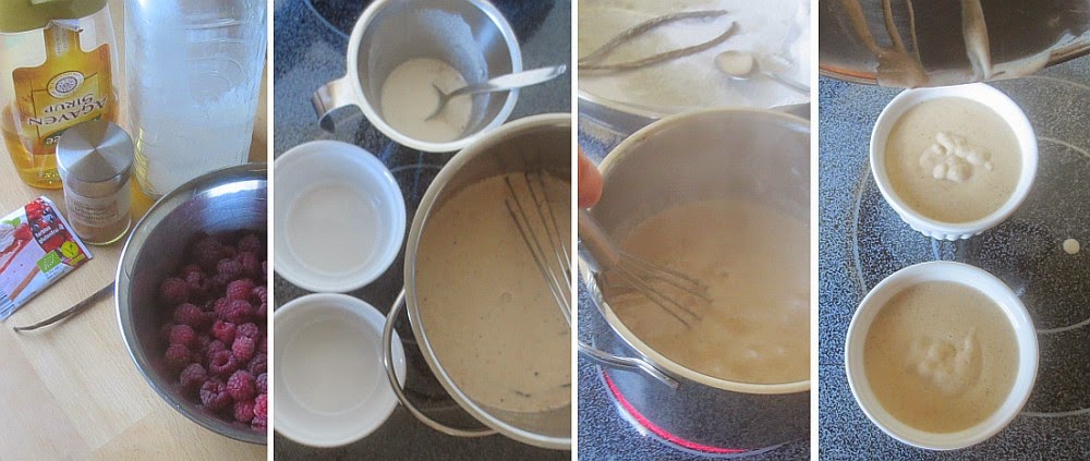 Zubereitung Blanc-manger mit heißen Himbeeren 
