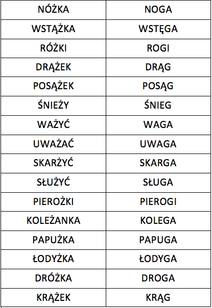 Wyrazy Z ż Wymiennym Na G