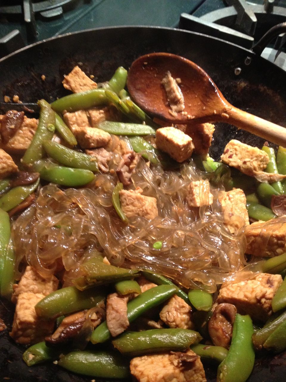 Eat2Thrive Vegan Adventures Marinated Tempeh with Sweet Potato Noodles