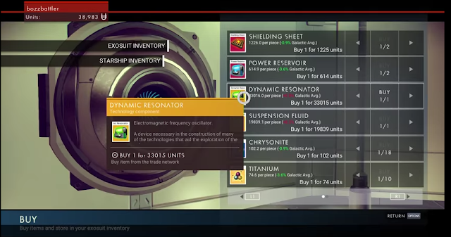 No Man's Sky exosuit inventory No Man's Sky buy store inventory resources Dynamic Resonator