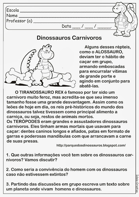Atividade Sobre Dinossauros Carnívoros