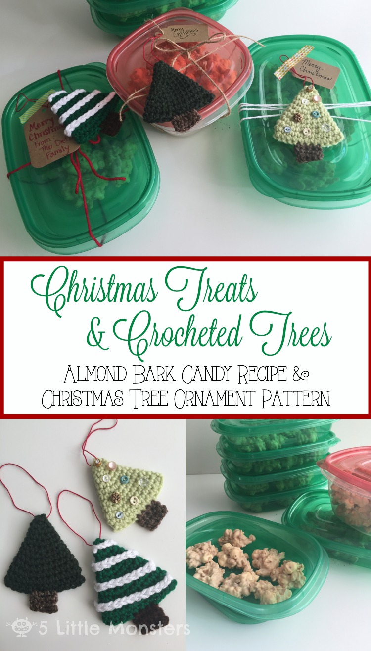 Christmas gift idea: Almond bark candy and crocheted Christmas tree ornament