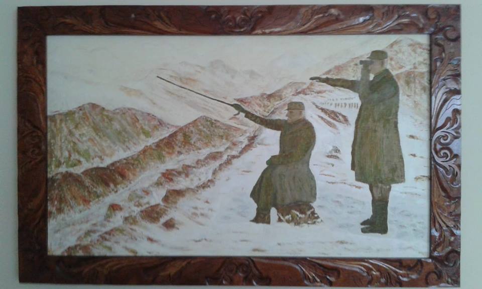 umetnička slika KRALJ PETAR NA BOJIŠTU-138cm x 87cm-ram duborez-istorijska slika-umetnik Vladisav B