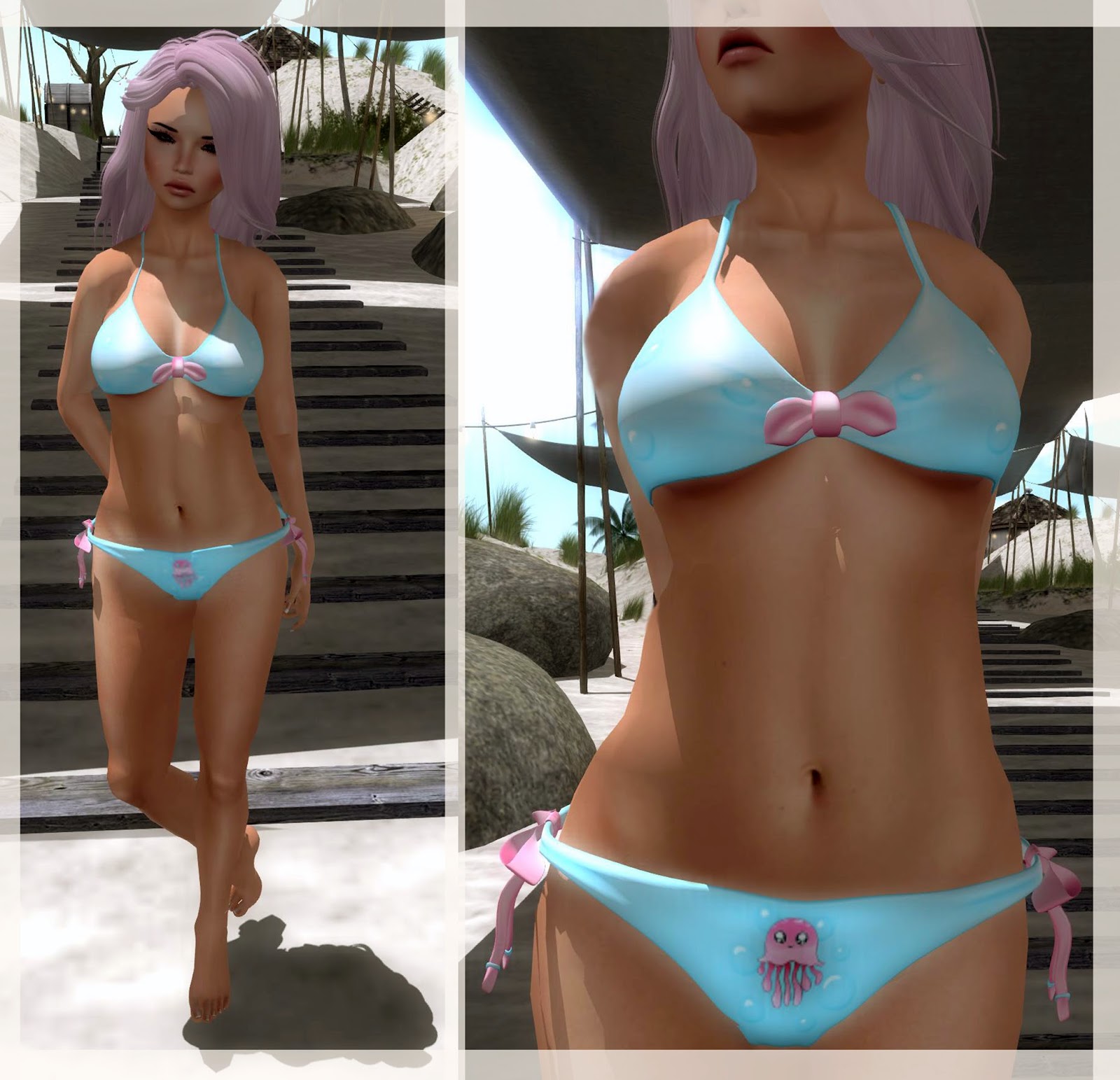 Bikini in Pink and light Blue with cute jellyfish Just addicted to