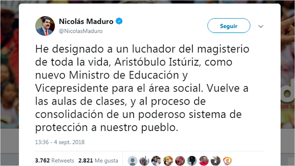 Aristóbulo Istúriz es designado como ministro de Educación Aristóbulo Istúriz es designado como ministro de Educación