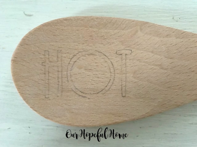 wood burning engraving wooden spoon spatula kitchen cooking hot