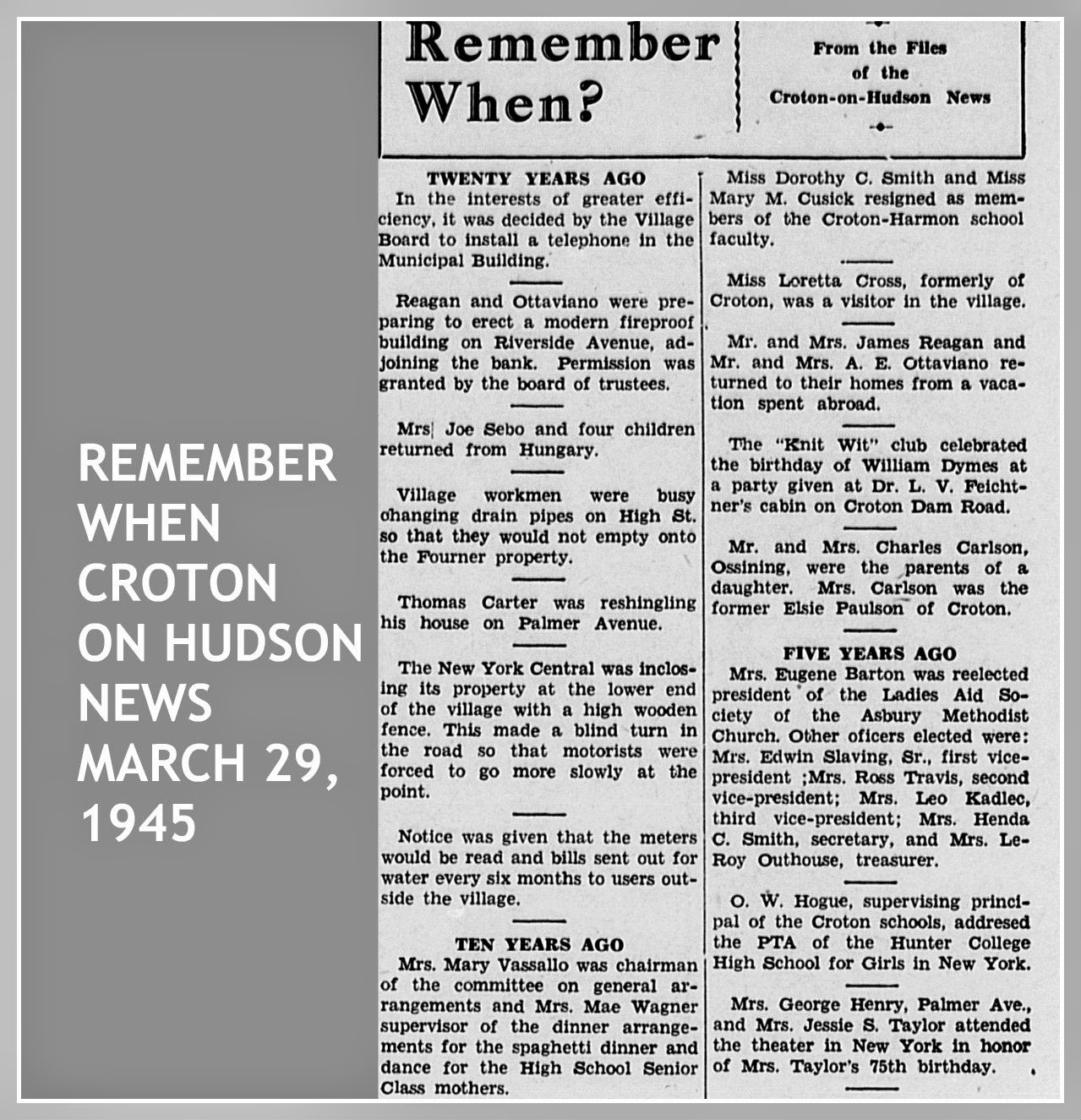 EverythingCroton "REMEMBER WHEN" WEEKLY COLUMNS FROM THE MARCH 1945