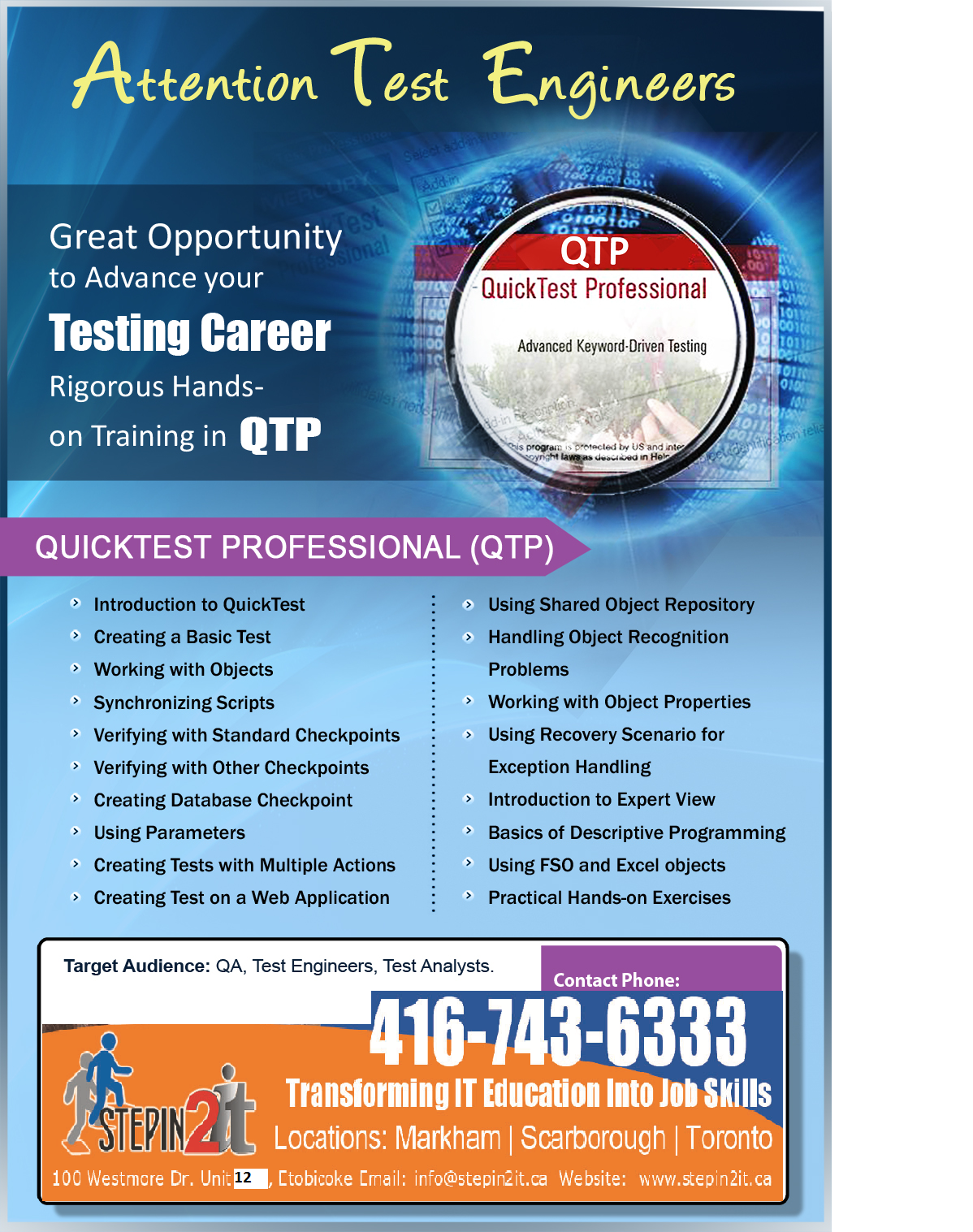 STEPIN2IT QTP TRAINING COURSE TORONTO