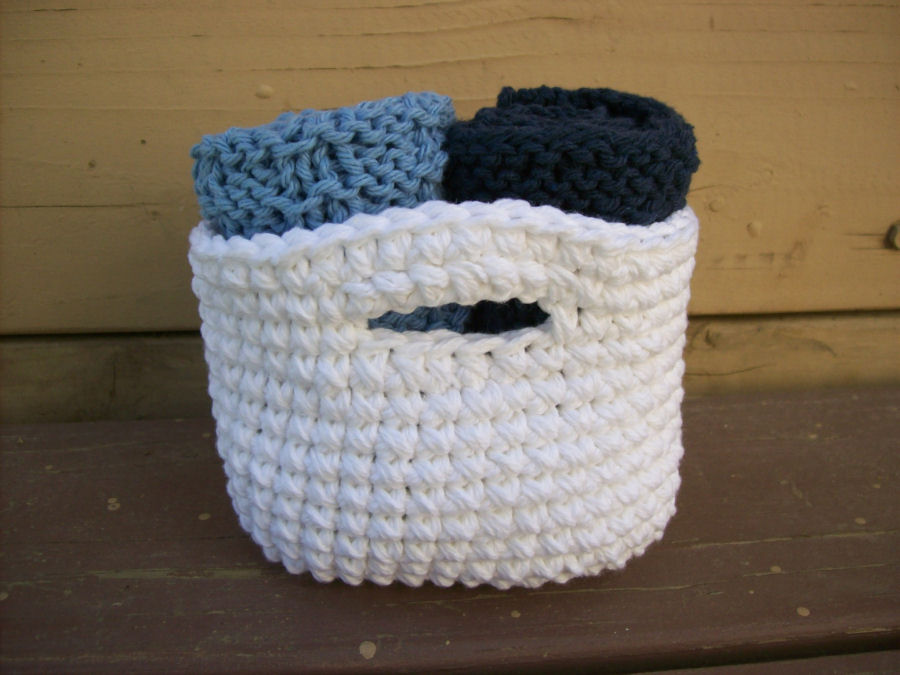 Toast with Jelly Too Set of Two Cotton Knit Washcloths and Crochet Cotton Basket