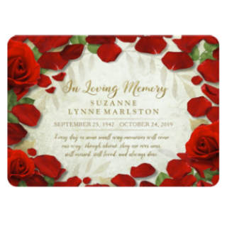 Red Rose Petals Golden Memorial Service Invitation