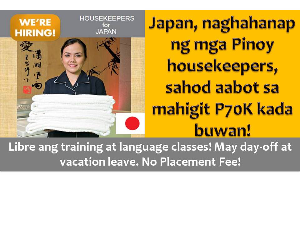Hiring A Housekeeper japan is in need of housekeepers with p70,000 monthly salary Hiring A Housekeeper japan is in need of housekeepers with p70,000 monthly salary