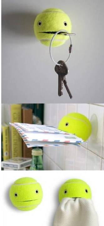 Cut up a tennis ball for a fun, quirky and cheap way to store your keys and letters Cut up a tennis ball for a fun, quirky and cheap way to store your keys and letters