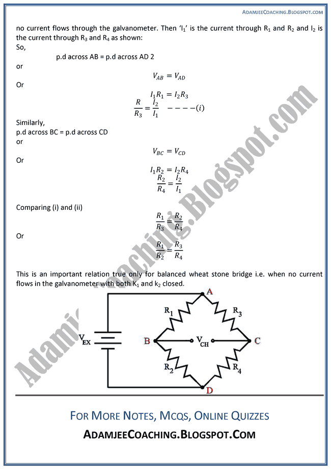 Adamjee Coaching Electrical Measuring Instruments Theory Notes Physics XII