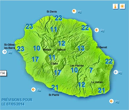 Prévisions météo Réunion pour le Mercredi 07/05/14